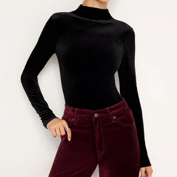 Good American Black Velvet Long Sleeve Bodysuit - Picture 1 of 2